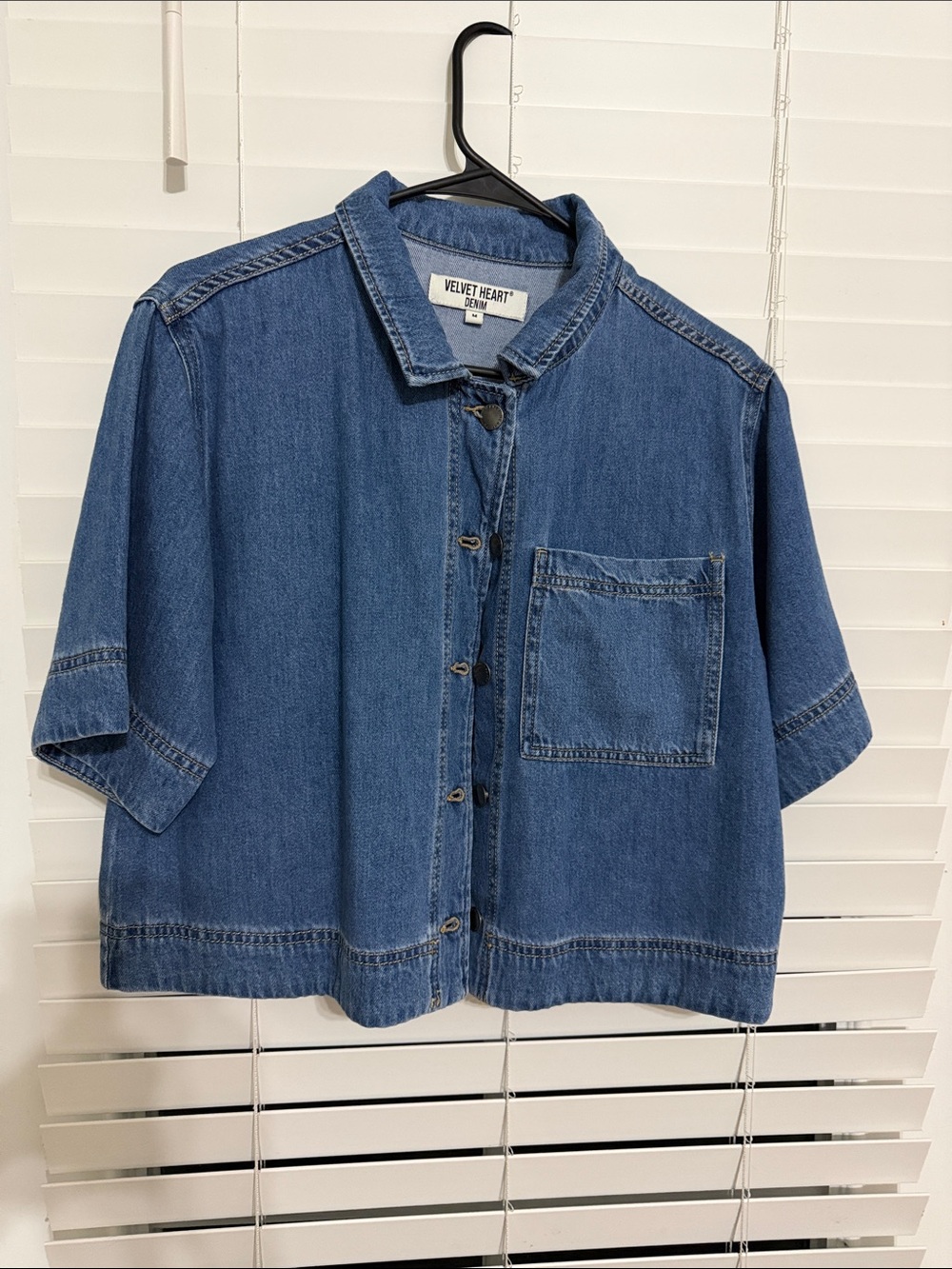 Velvet Heart Blue Denim Boxy Short-Sleeve Button-Up